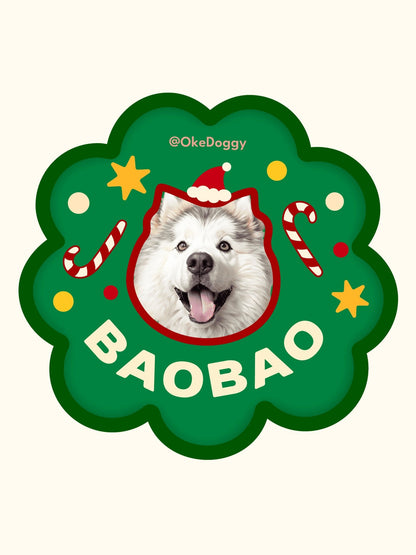 Custom Pet Portrait Fridge Magnet-Okedoggy-8*8cm-Christmas Wreath