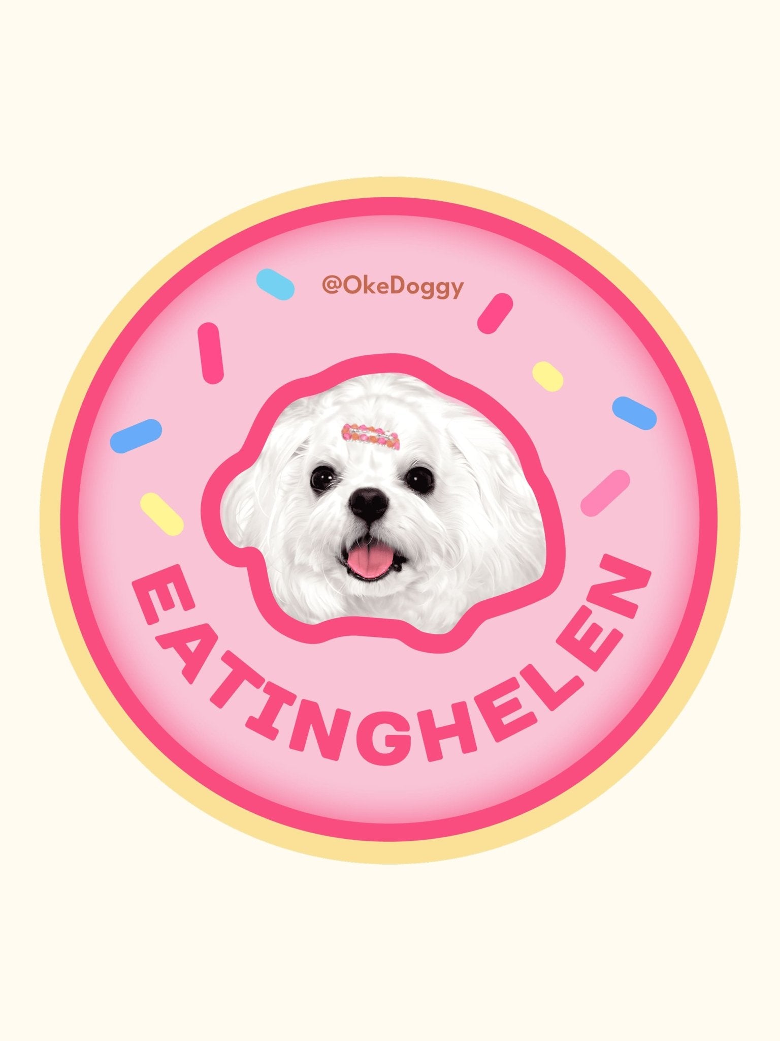 Custom Pet Portrait Fridge Magnet-Okedoggy-8*8cm-Pink Donut