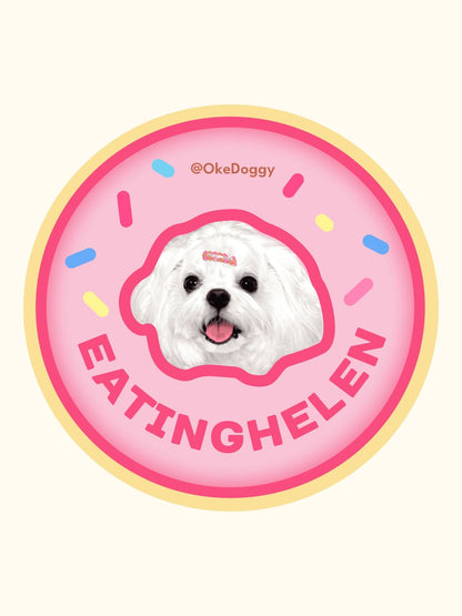 Custom Pet Portrait Fridge Magnet-Okedoggy-8*8cm-Pink Donut