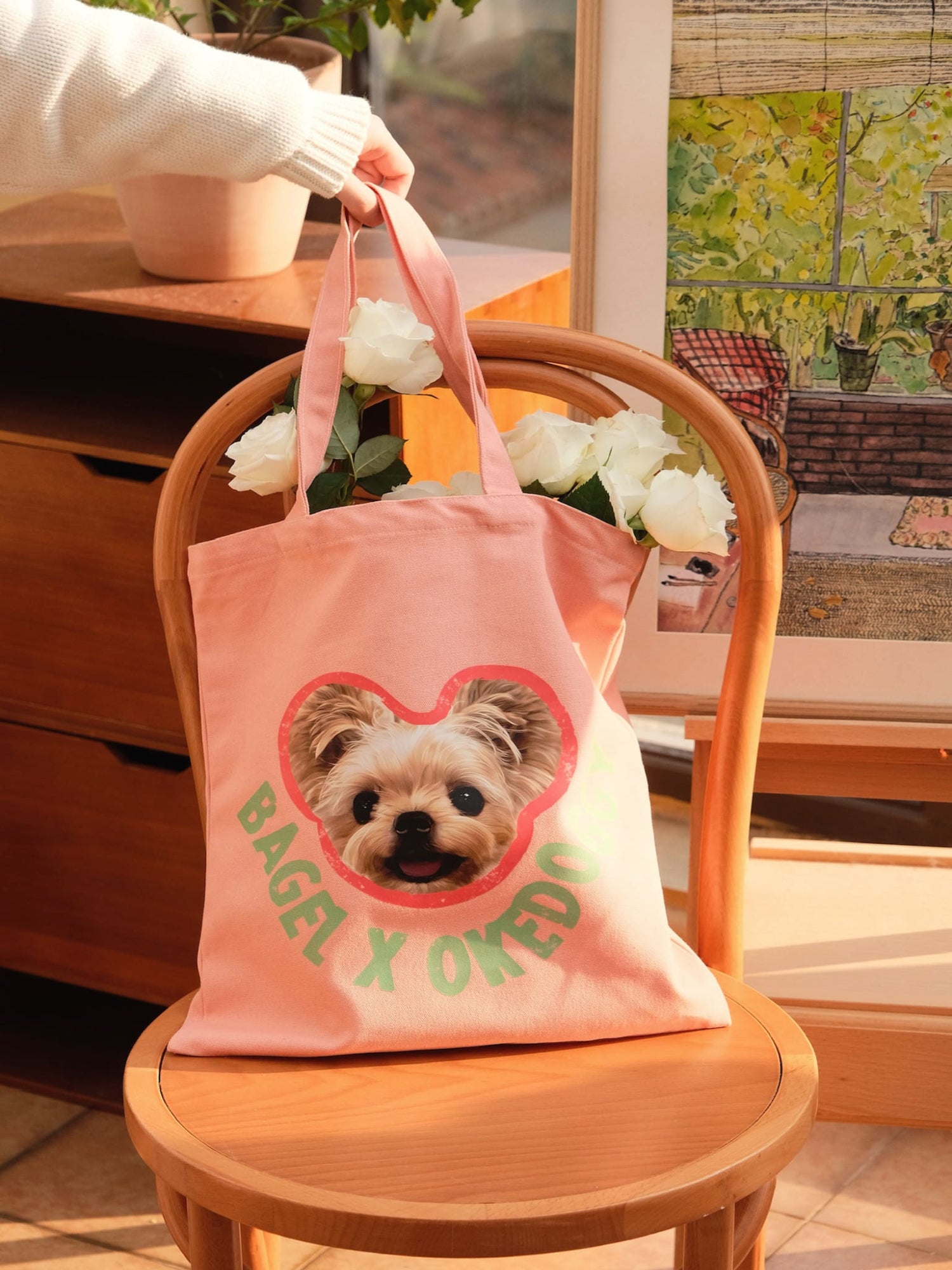 Custom Pet Potrait Canva Bag-Rose Meadow-35*40 cm