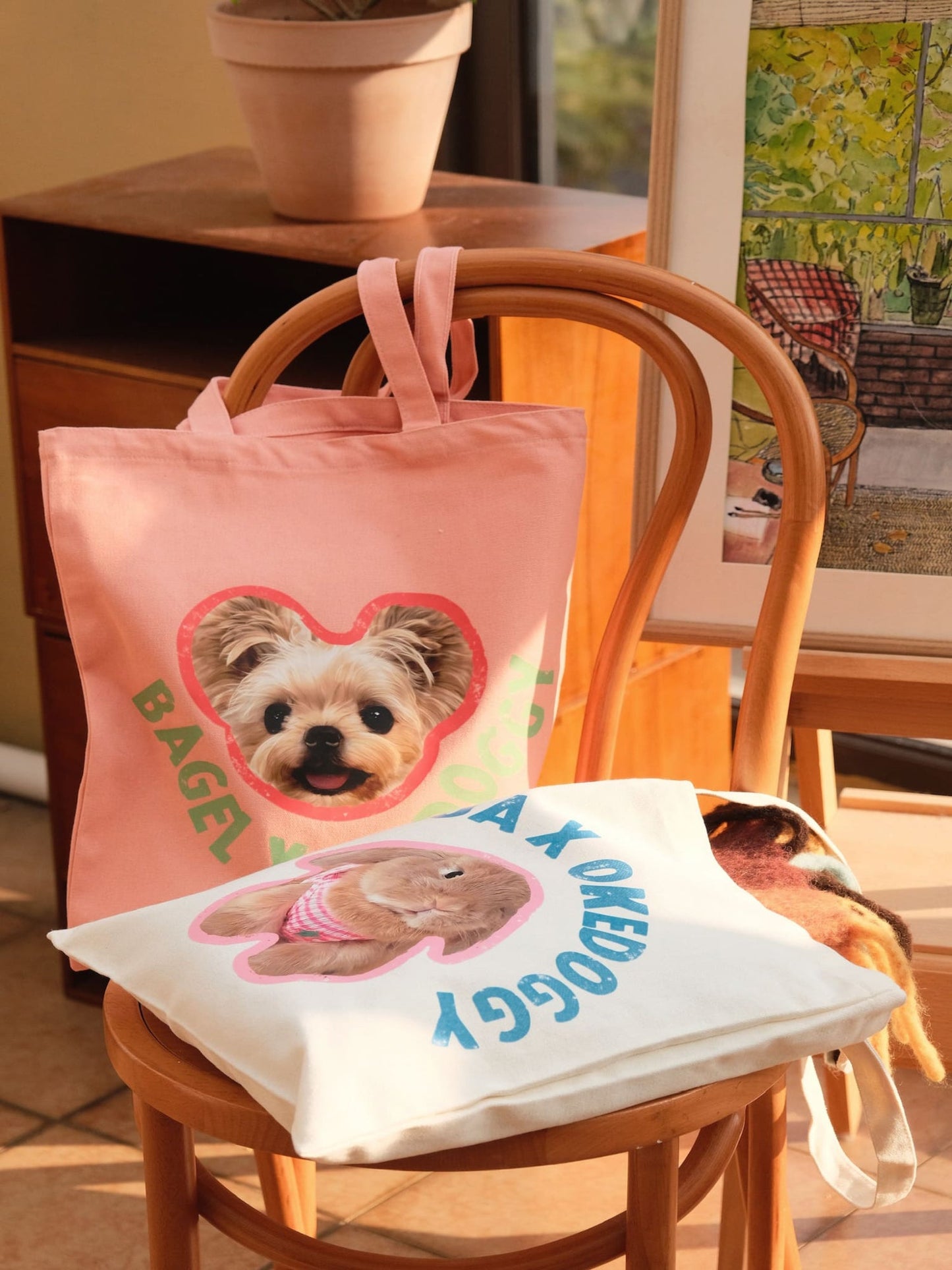 Custom Pet Potrait Canva Bag-Rose Meadow-35*40 cm