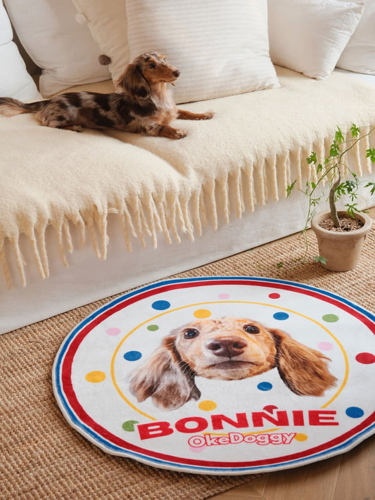 Custom Pet Potrait Fluffy Rug-Okedoggy-Rainbow Polka Dots-80*80CM