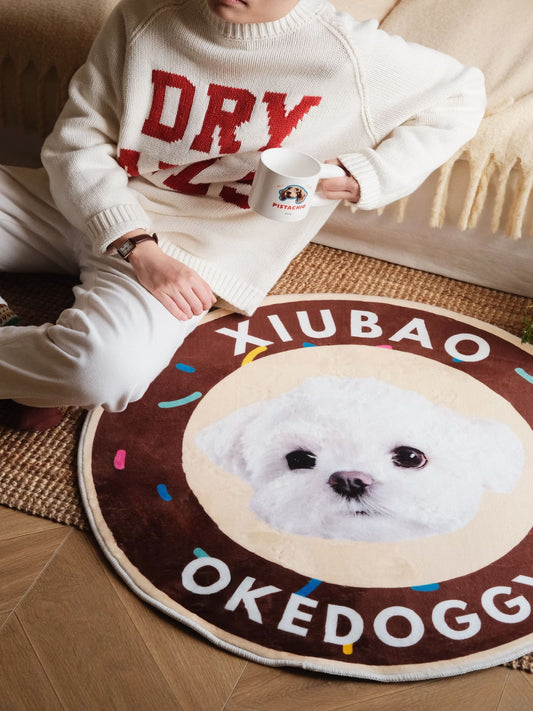 Custom Pet Potrait Fluffy Rug-Okedoggy-Chocolate Donut-80*80CM