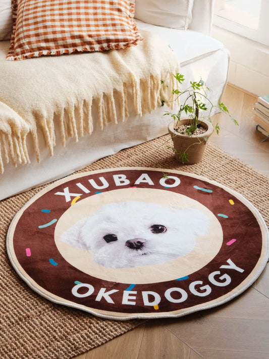 Custom Pet Potrait Fluffy Rug-Okedoggy-Chocolate Donut-80*80CM