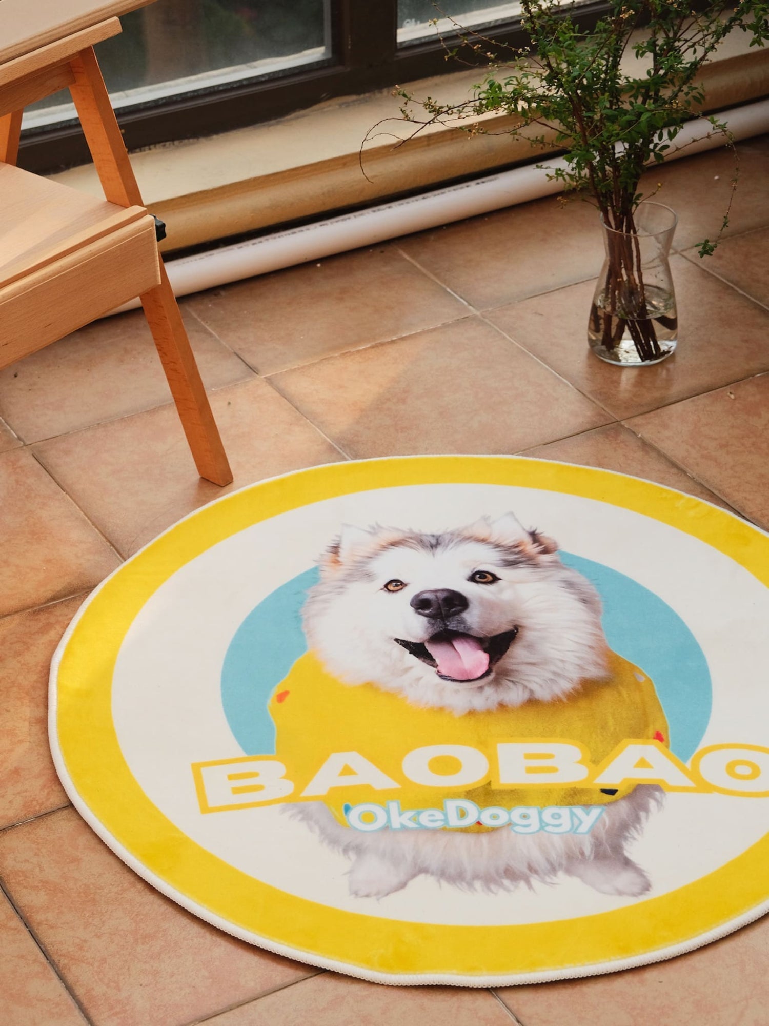 Custom Pet Potrait Fluffy Rug-Okedoggy-Sunny Seaside-80*80CM